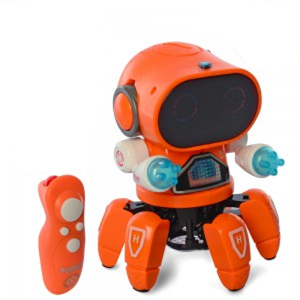 ربات کنترلی شش پا موزیکال و رقصنده نارنجی Dancing ROBOT on remote control RC music light orange -اسباب بازی
